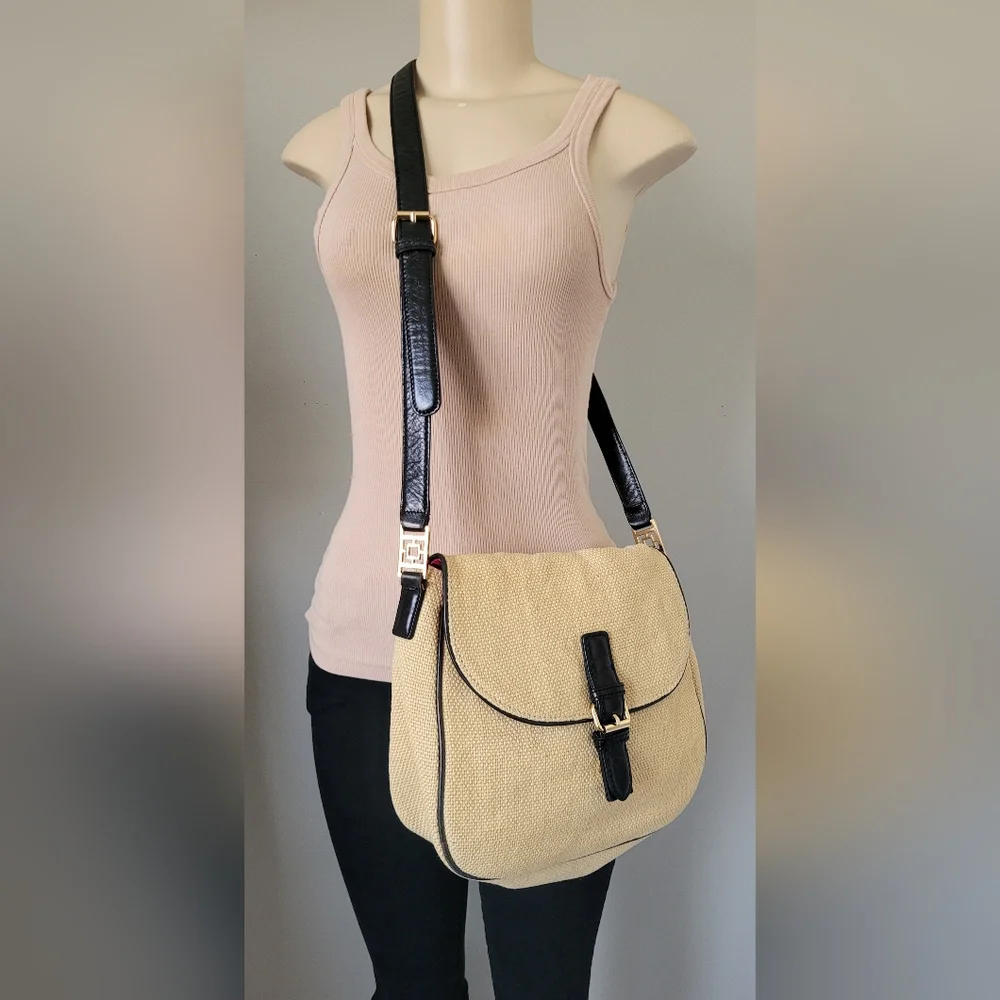 Trina Turk 100%Jute/100%Leather Neutral/Black Crossbody/Shoulder Bag 12